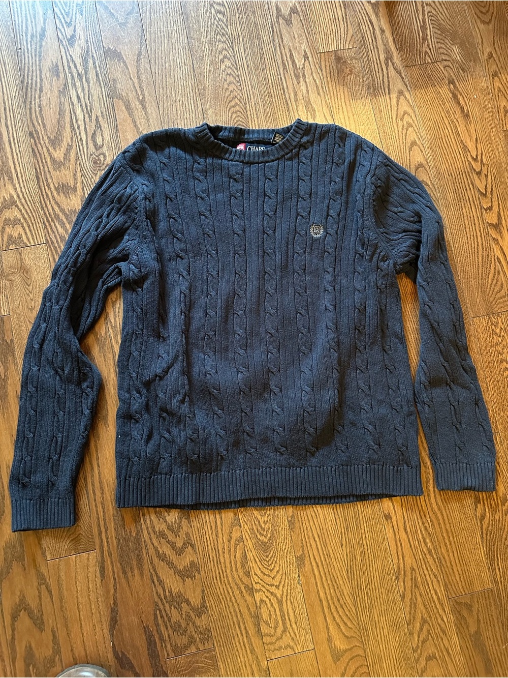 Chaps Navy Blue Cable Knit Sweater in 100% Cotton - Size XL